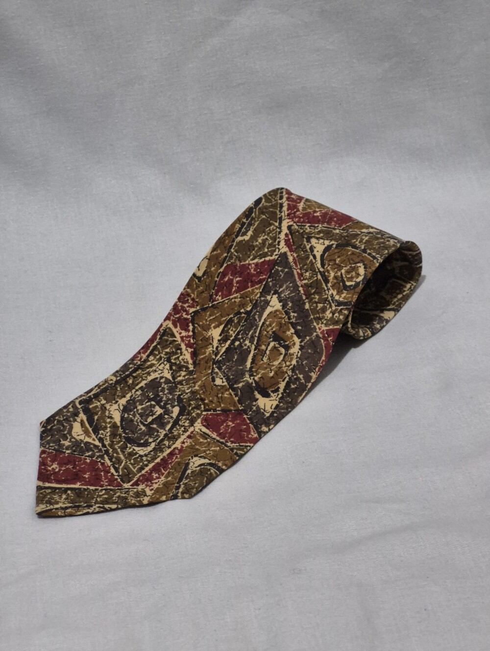 Men's Tino Cosma Geometric Pattern Tie in Brown and Red